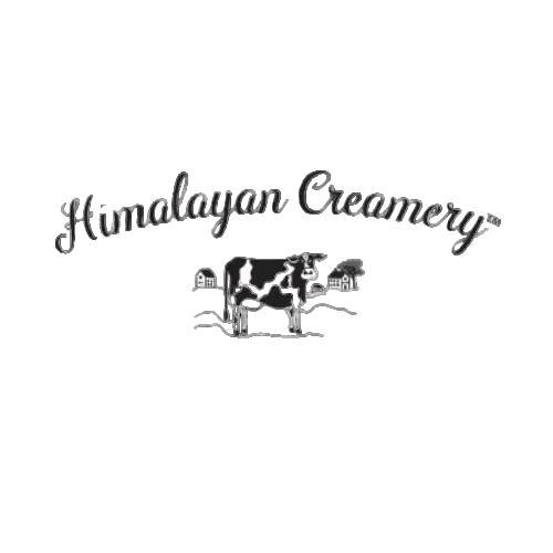Himalayan Creamery logo with a cow illustration on a white background